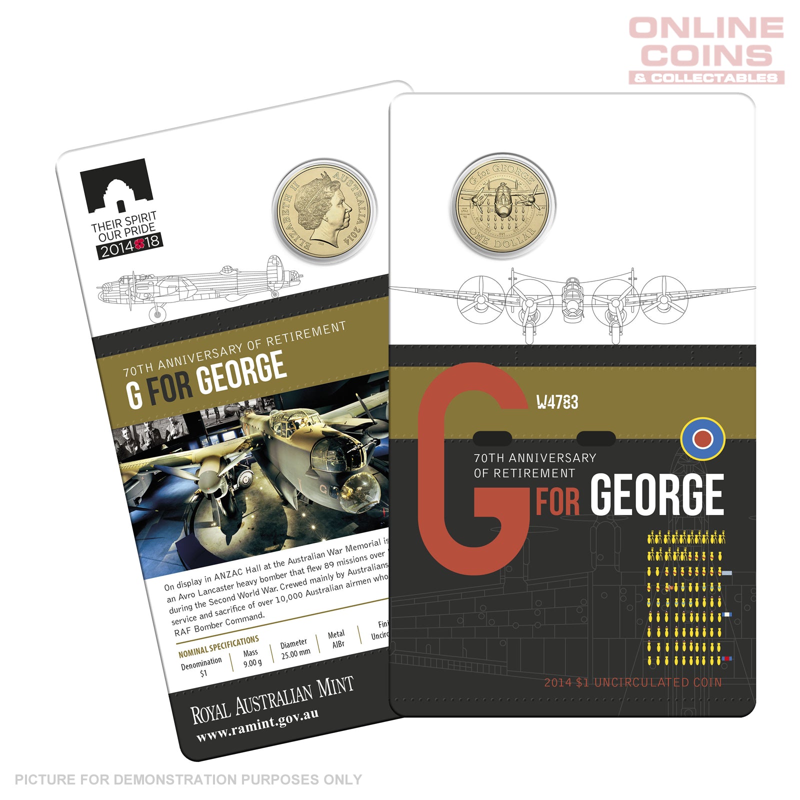 2014 Royal Australian Mint- G For George 70th Anniversary of Retirement- Uncirculated $1 Carded Coin